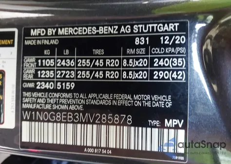 2021 Mercedes-Benz Glc 300 4Matic Suv from USA, damaged, VIN W1N0G8EB3MV285878